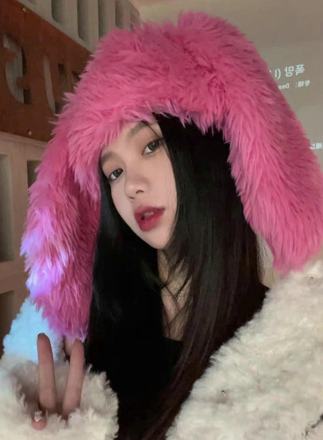 Caistre Bunny Beanie Hat for Women Men Y2k Cute Plush Beanie Fluffy Rabbit Ears Warm Winter Caps Slouchy Skull Cap Outdoor Cap Black - Image 3